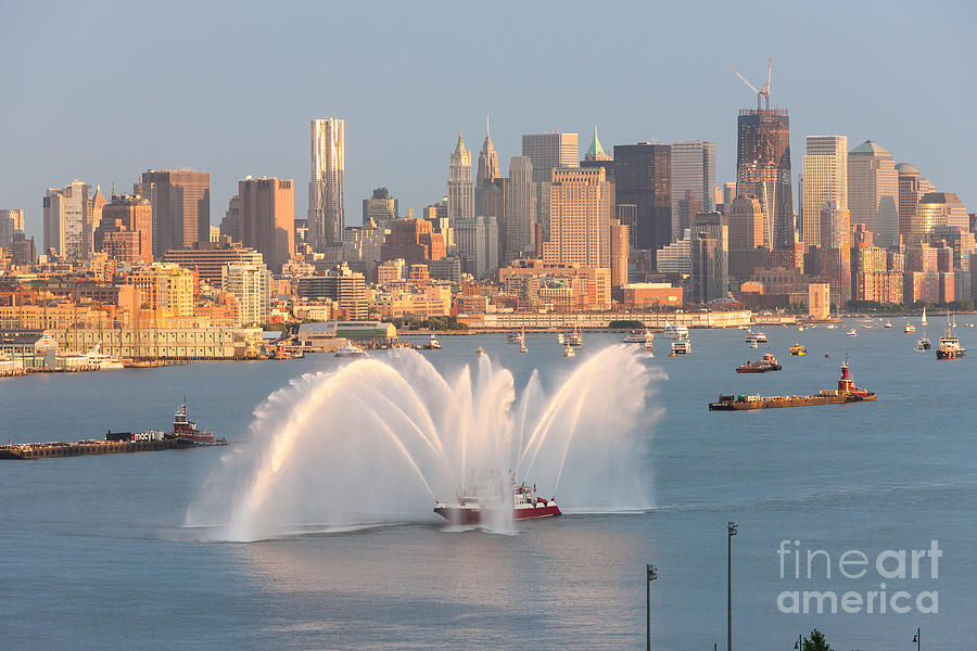 Fire Boat and Manhattan Skyline IV Photograph by Clarence Holmes