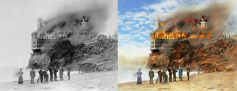 San Francisco Photograph - Fire - Cliffside fire 1907 - Side by Side by Mike Savad