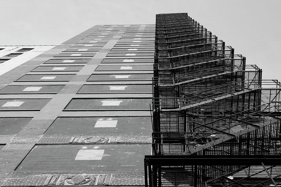 Fire escape in Chicago Black and White  Photograph by John McGraw