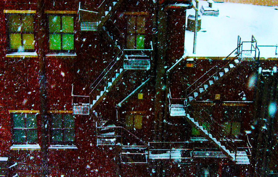 Fire Escapes in the Snow Photograph by Susan Vineyard