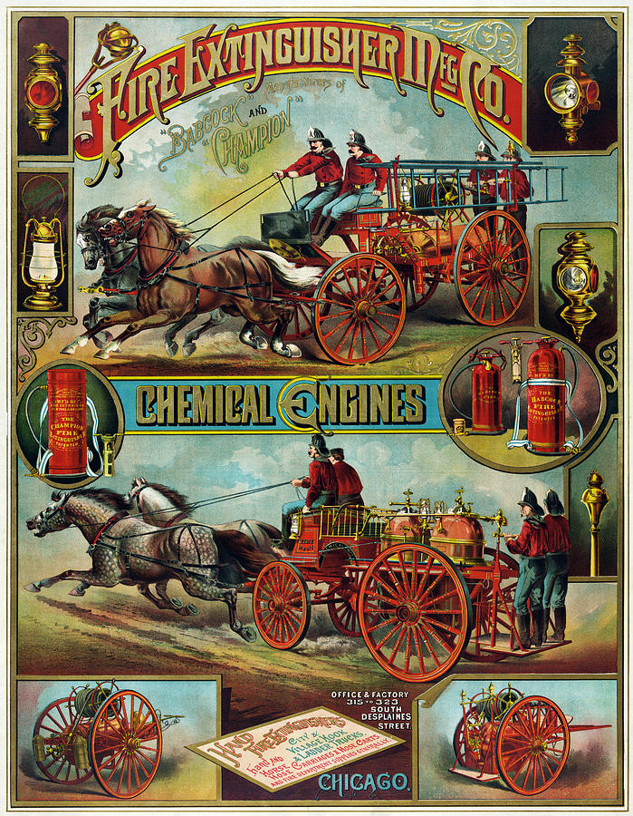 Fire Extinguisher Mfg. Co., advertising poster, 1890 Painting by Vincent Monozlay