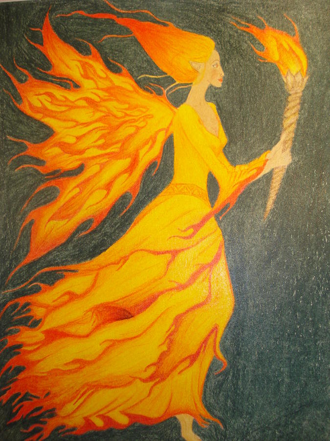 Fairy Drawing - Fire Fairy by Tonya Hoffe