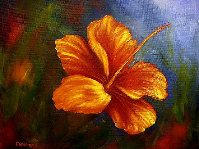 Flower Painting - Fire Hibiscus by Francine Henderson Flower Painting - Fire Hibiscus by Francine Henderson