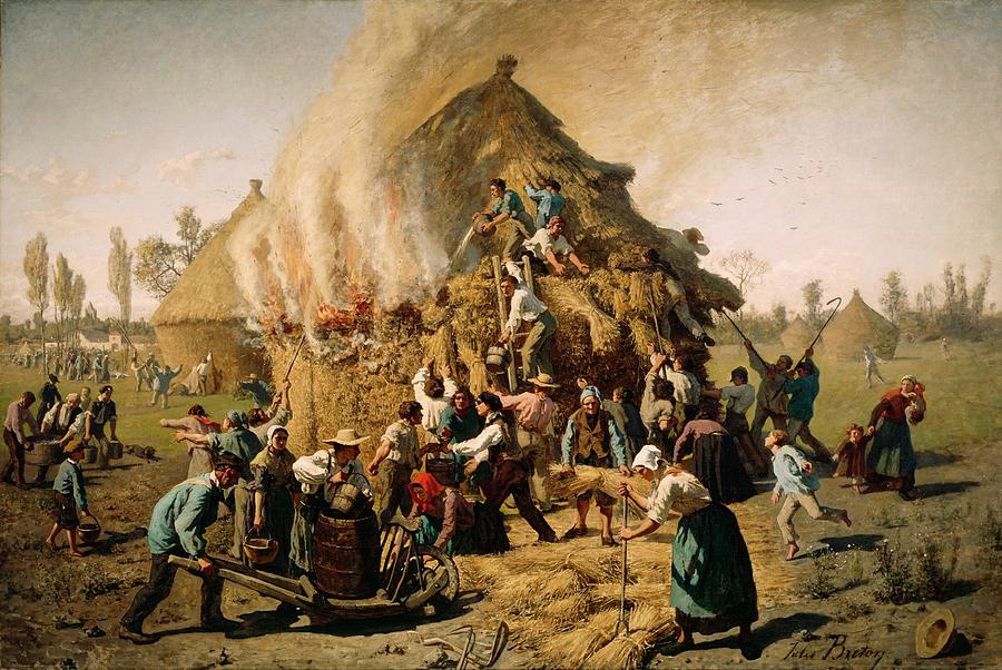 Man Painting - Fire in a Haystack by Jules Breton