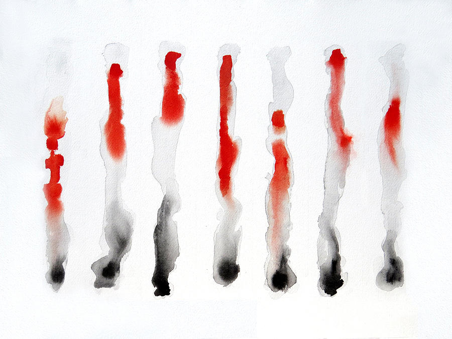 Red Abstract Painting - Fire in My Head N0. II by Nancy Muren