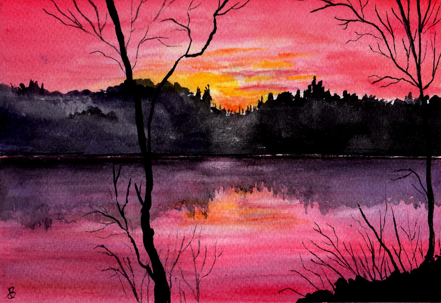 Fire In The Sky    Lake Arrowhead Maine Painting
