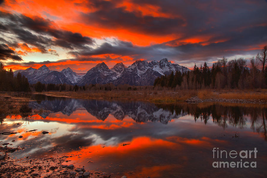 Fire In The Sky At Schwabacher Landing Photograph by Adam Jewell