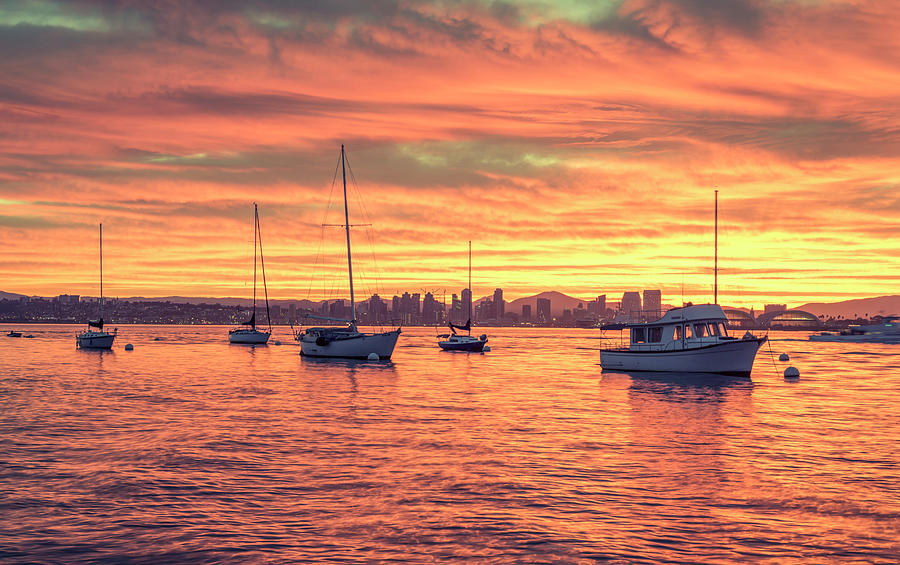 Fire In The Sky San Diego Harbor Photograph by Joseph S Giacalone