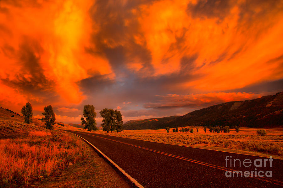 Fire In The Sky Over Lamar Valley Road Photograph by Adam Jewell