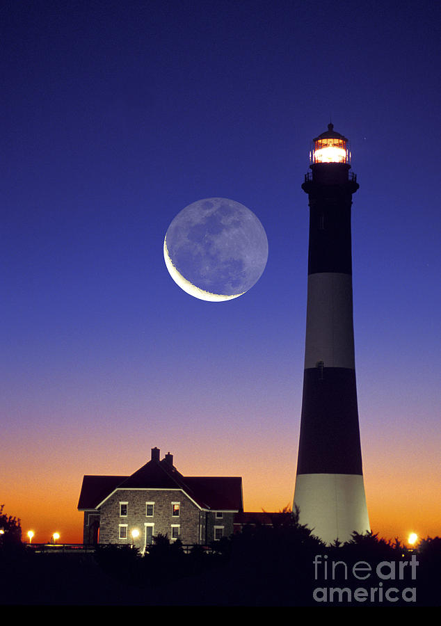Fire Island Lighthouse And Crescent Moon Photograph by Larry Landolfi