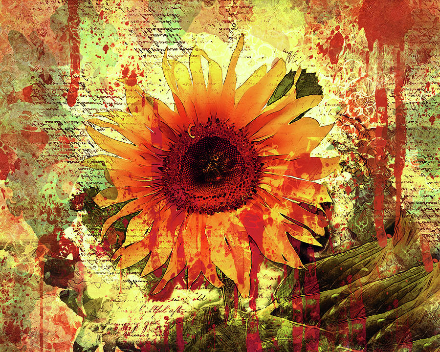 Sunflower Mixed Media - Fire Of A Sunflower by Georgiana Romanovna