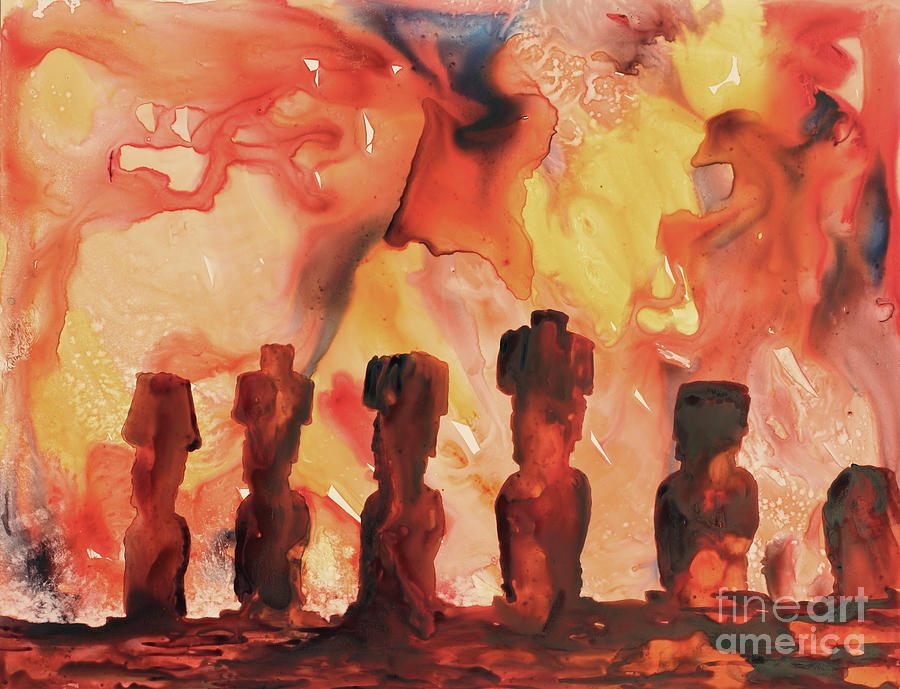 Fire of the Gods- Easter Island Painting by Ryan Fox