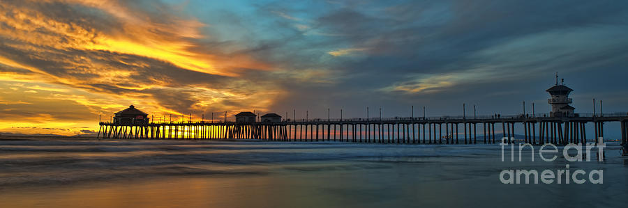 Fire On The Sky - Huntington Beach Pier Photograph by Peter Dang