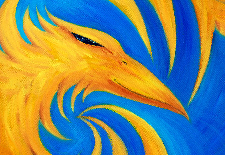 Fire Phoenix On Blue Background, Original Oil Painting, Yellow Color  Painting by Jozef Klopacka - Fine Art America