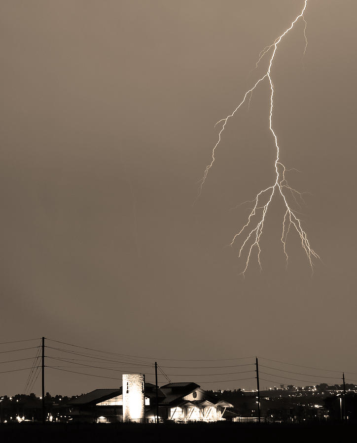 Denver Photograph - Fire Rescue Station 67  Lightning Thunderstorm 2C BW Sepia by James BO Insogna