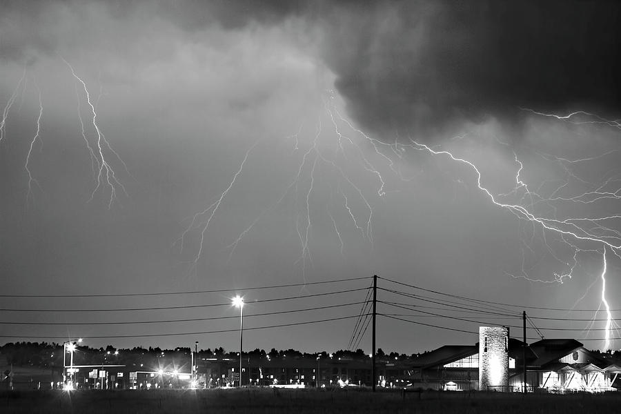Fire Rescue Station 67  Lightning Thunderstorm Black and White Photograph by James BO Insogna