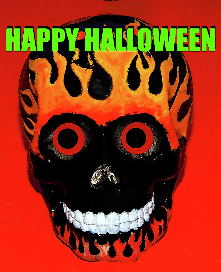 Fire Skull Halloween Card Painting by David Lee Thompson