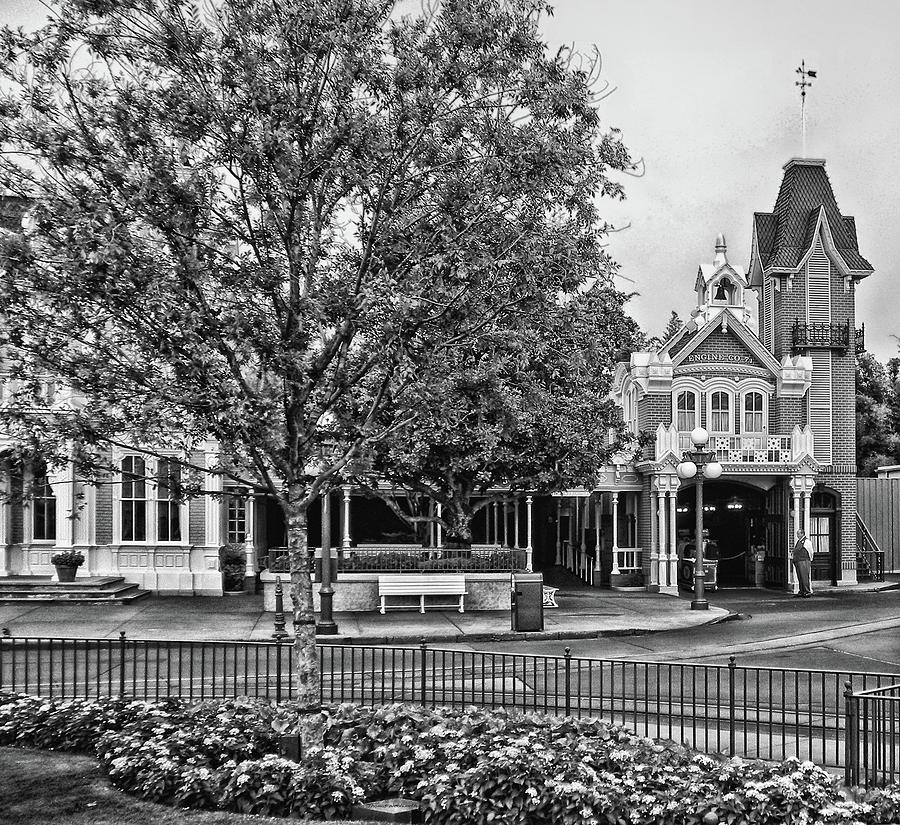 Black And White Photograph - Fire Station Main Street in Black and White Walt Disney World MP by Thomas Woolworth