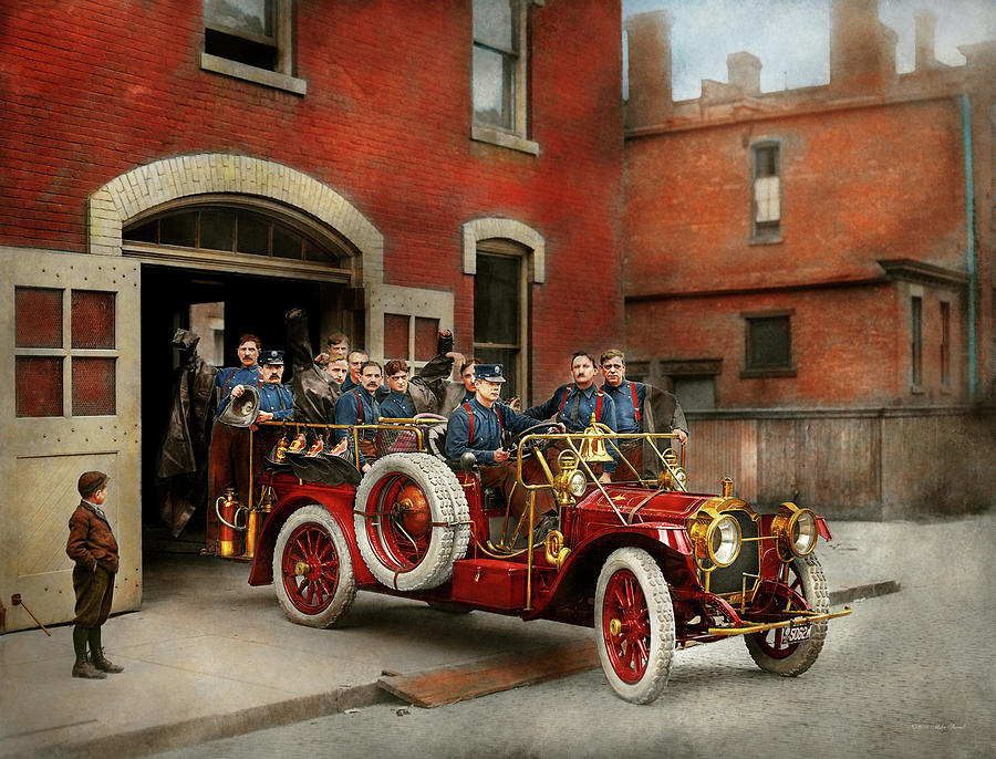 Fire Truck - The flying squadron 1911 Photograph by Mike Savad