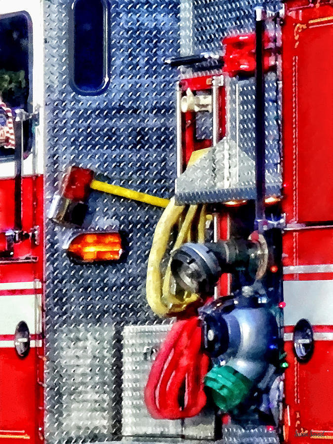 Axe Photograph - Fire Truck With Hoses and Ax by Susan Savad