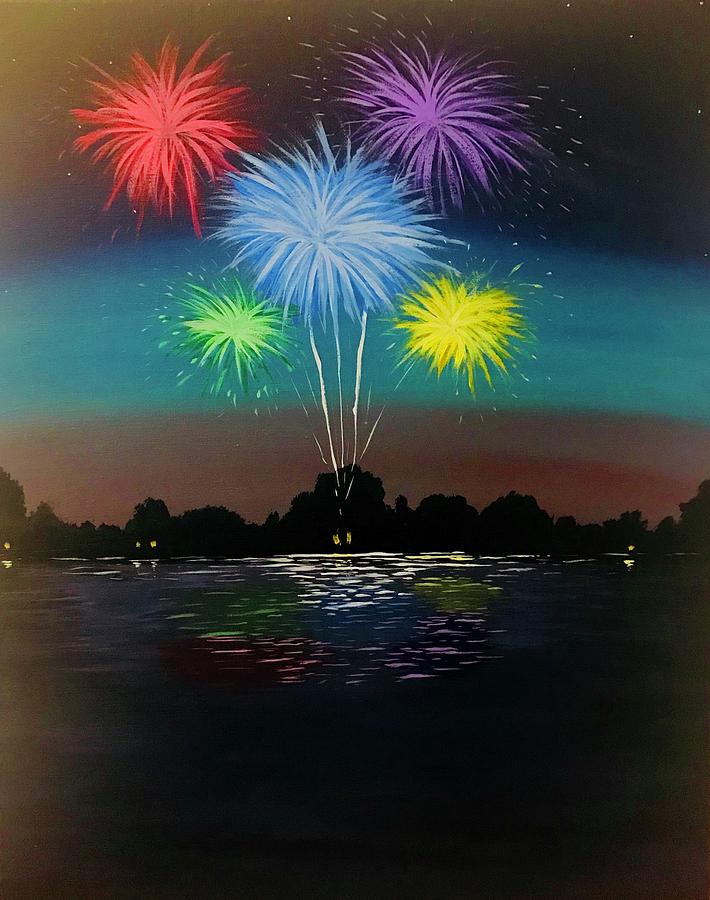 Fire works in the evening Painting by Willy Proctor