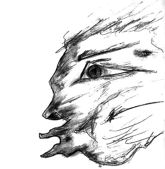Abstract Drawing - Fireball Face by Matt Quest