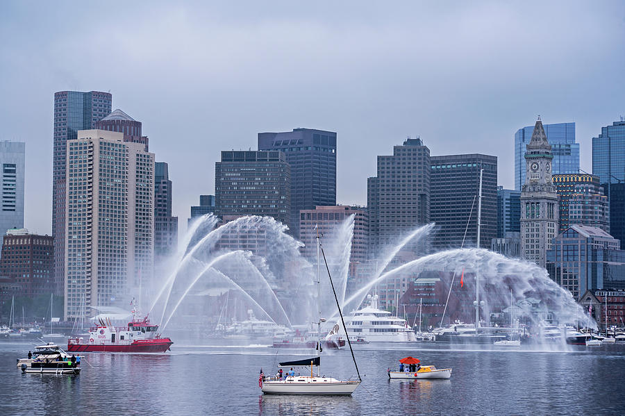Boat Photograph - Fireboats on Boston Harbor Tall Ship Parade Boston MA by Toby McGuire