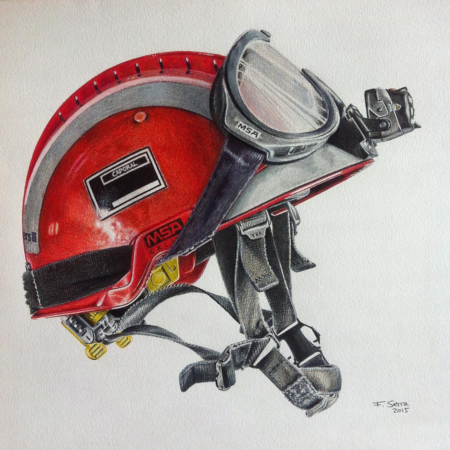 Firefighter helmet Drawing by Ferran Serra.
