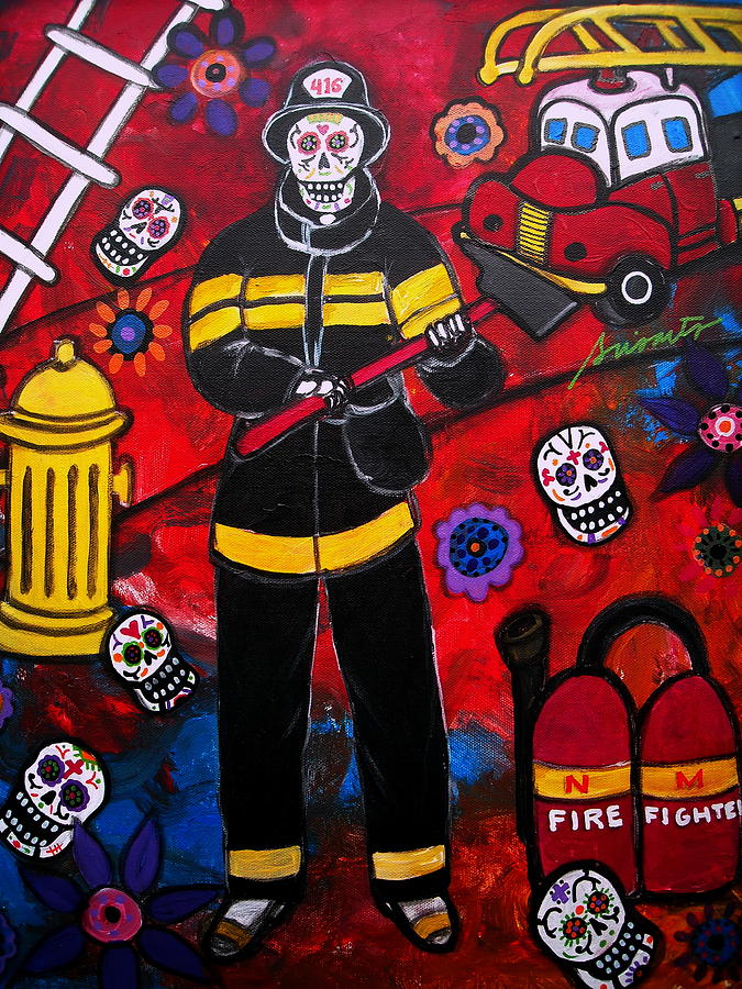 Skull Painting - Firefighter by Pristine Cartera Turkus