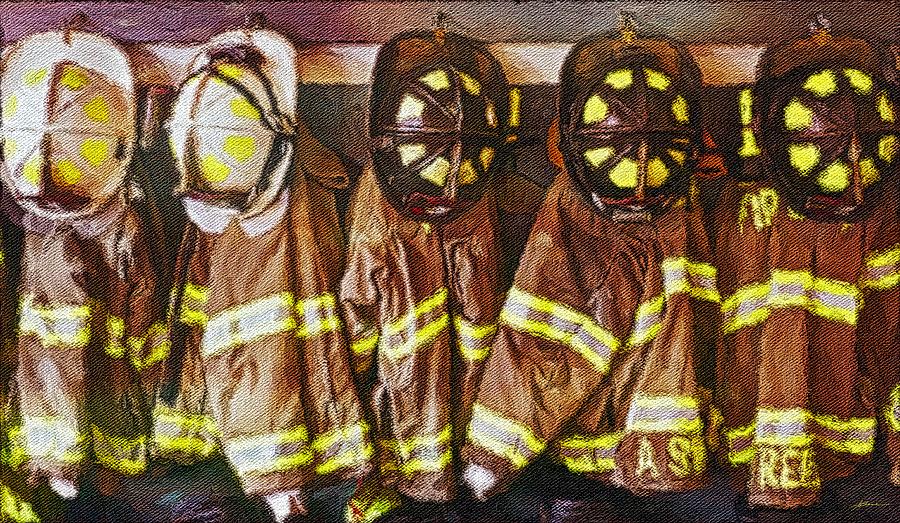 Firefighters Uniforms Painting by Joan Reese