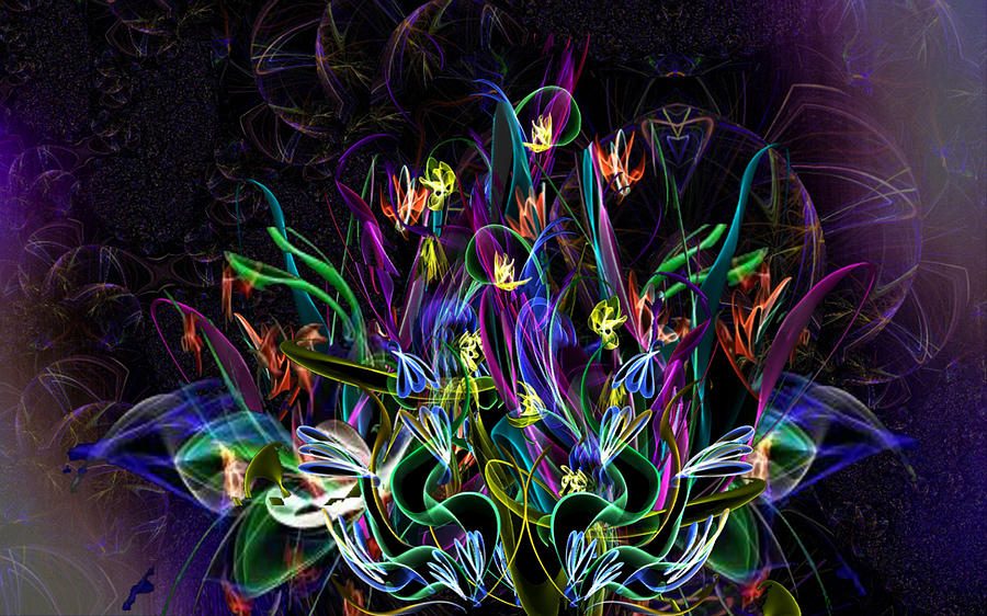 Fireflies And Flowers Digital Art