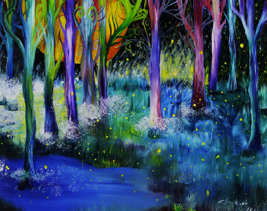 Tree Painting - Fireflies at Dusk by Stephanie Koenig