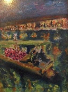 Fireflies Boat Painting by Wanvisa Klawklean