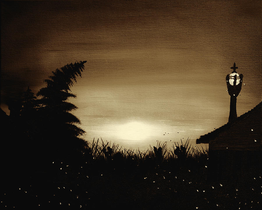 Firefly Frenzy - Sepia Painting by Claude Beaulac