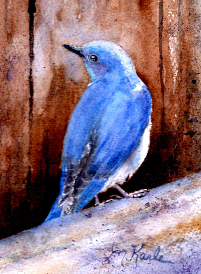 Firehole Bridge Bluebird - Male Painting by Marsha Karle