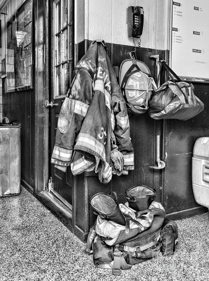 Fireman - Always ready - black and white Photograph by Paul Ward