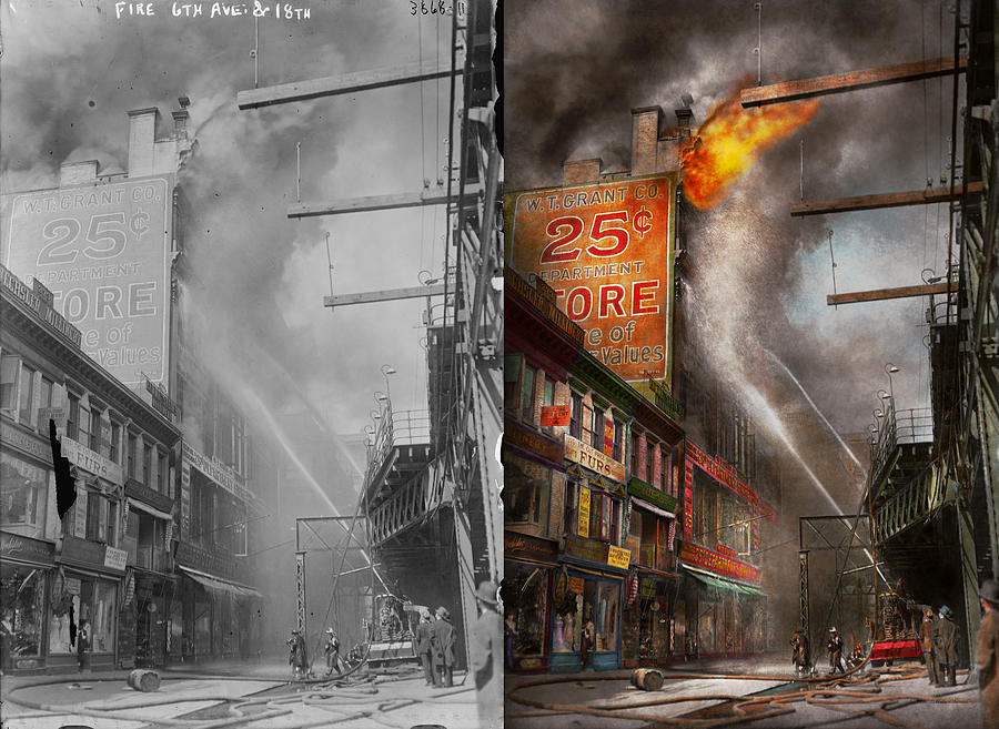 Fireman - New York NY - Show me a sign 1916 - Side by Side Photograph by Mike Savad