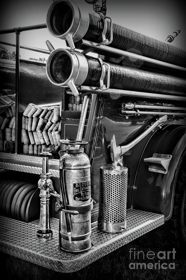 Fireman Things on the Truck black and white Photograph by Paul Ward