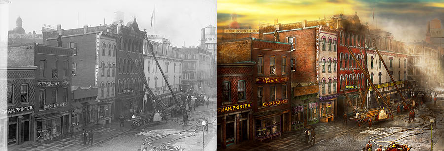 Fireman - Washington DC - Fire at Bedells Bedding 1915 - Side by Side Photograph by Mike Savad
