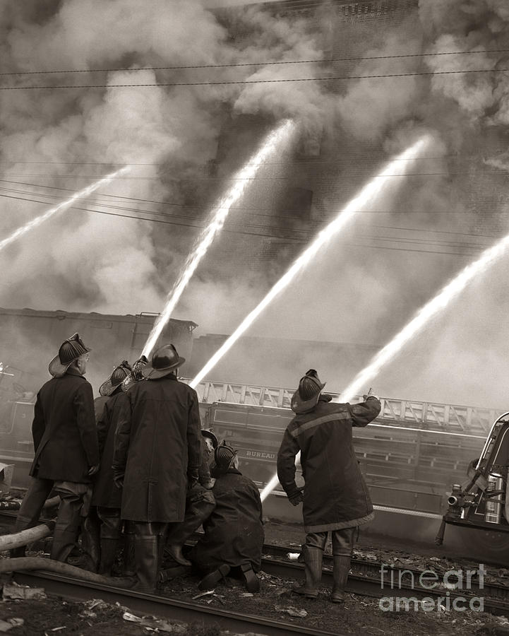 Firemen Fighting Blaze, C.1950s Photograph by H. Armstrong Roberts/ClassicStock