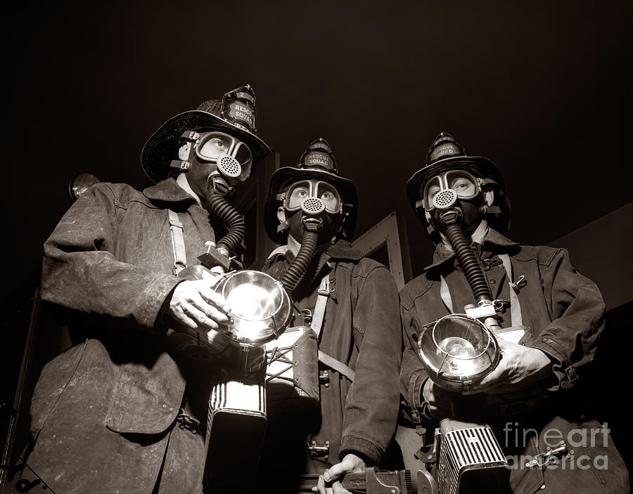 Firemen In Gas Masks, C.1950s Photograph by H. Armstrong Roberts/ClassicStock