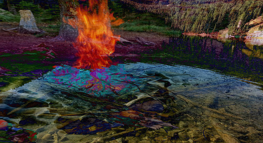 Mountain Digital Art - FireNwater by Laura Kaschmitter
