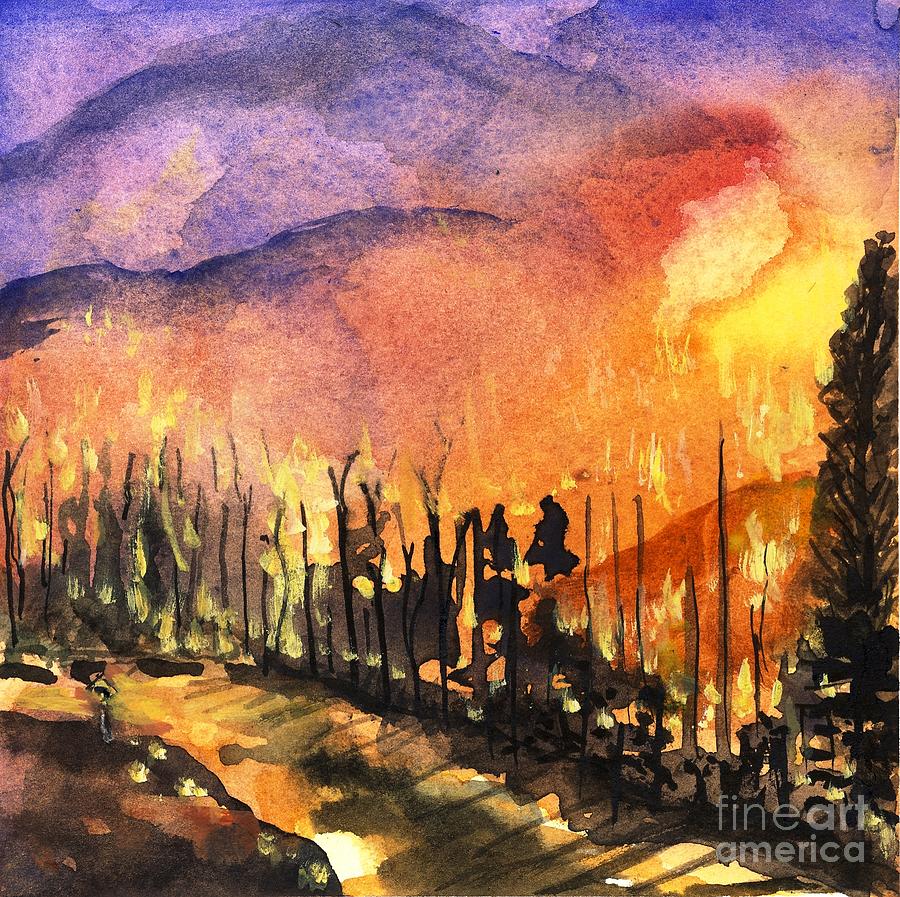 Fire Painting - Fires in Our Mountains Tonight by Randy Sprout