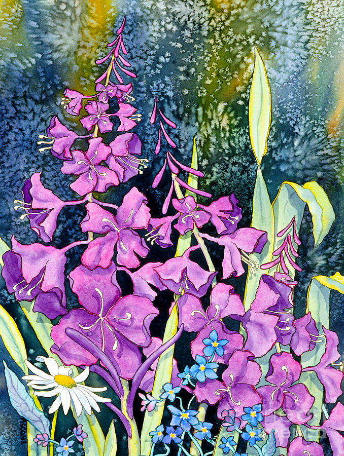 Nature Painting - Fireweed and Forget Me Nots by Teresa Ascone