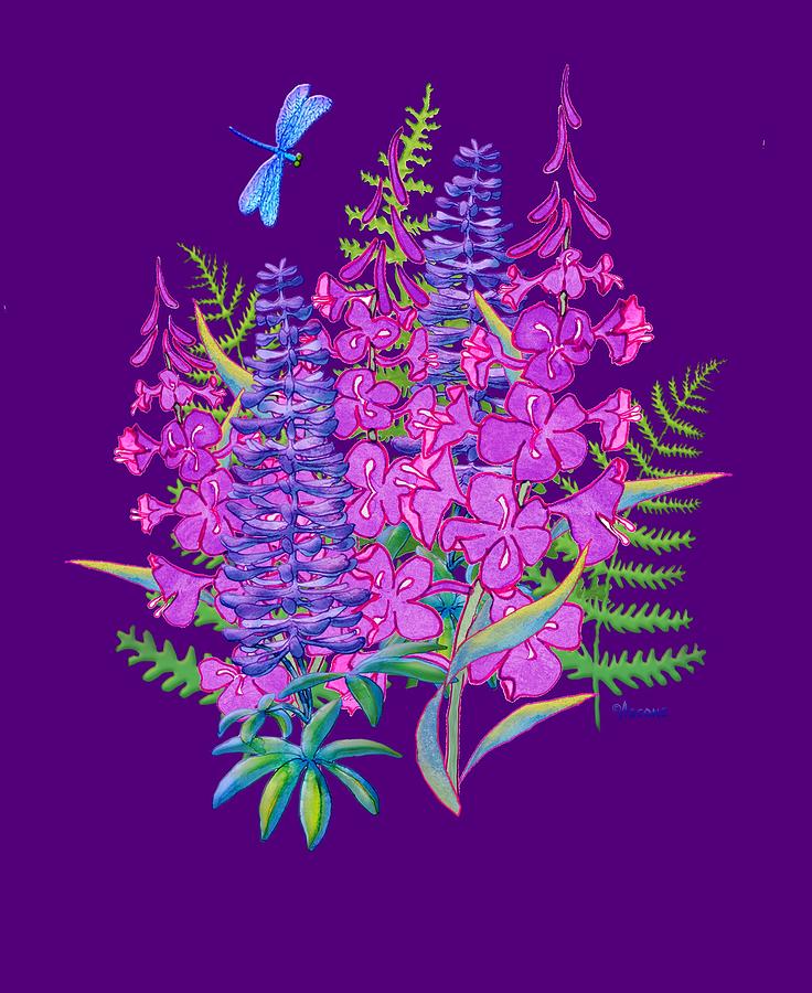 Fireweed and Lupine T shirt design Painting by Teresa Ascone