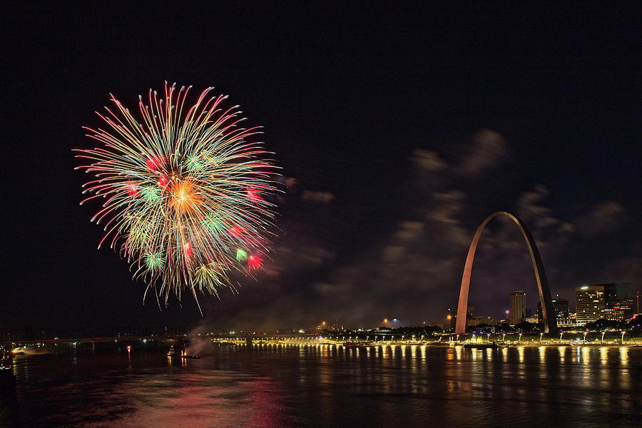 Fireworks at the Arch Photograph by Harold Rau