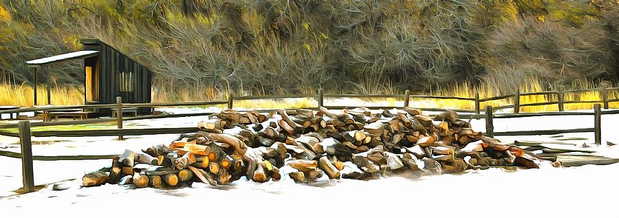 Firewood in the Snow at Fort Tejon  #1 Photograph by Floyd Snyder