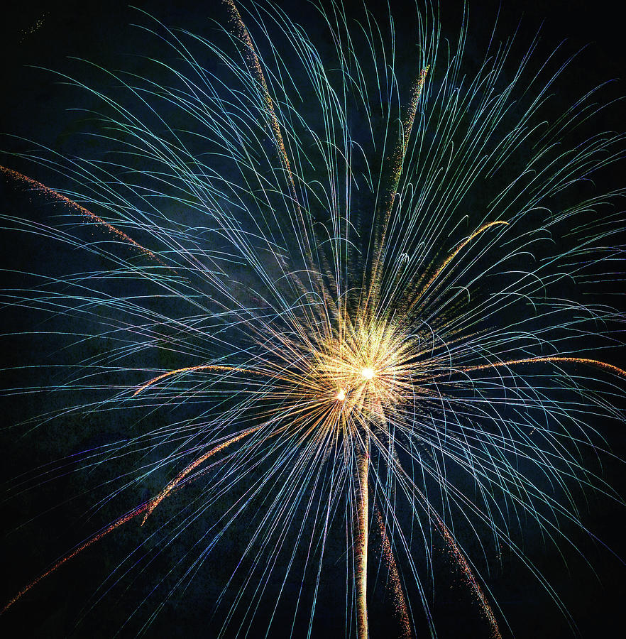 Firework Celebration Blue and Gold Square Photograph by Terry DeLuco