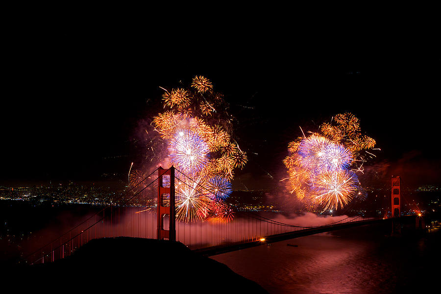 Fireworks above Golden Gate Bridge Photograph by Evgeny Vasenev