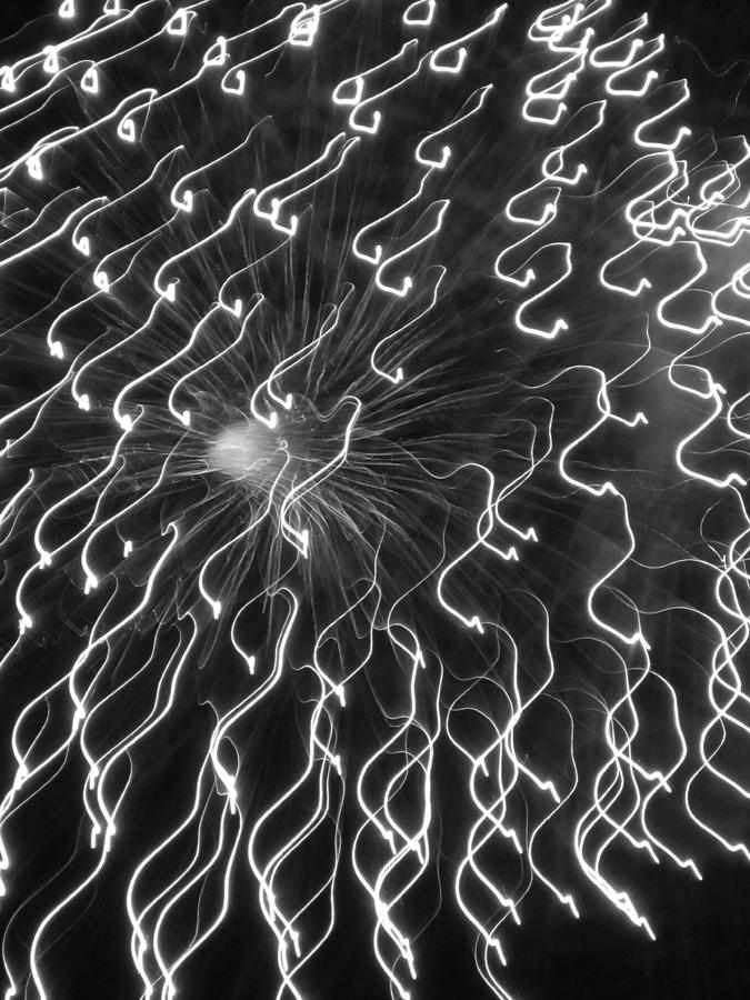 Fireworks Abstract in Black and White 1 Photograph by Mary Bedy